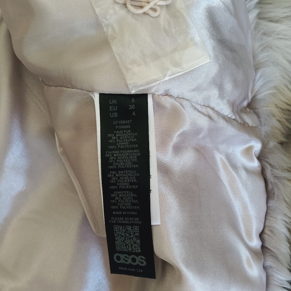 ASOS Design Tall Cropped Faux Fur Jacket Clasp Closure Gray Light Pinks US SZ 4 - Picture 7 of 9